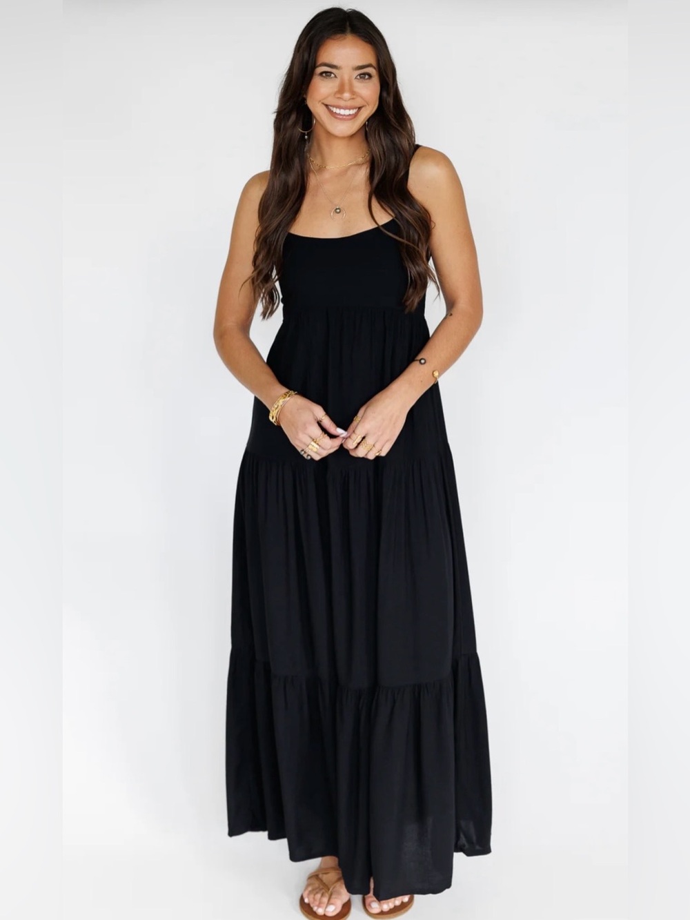 Keani Hawaii Khush Heiva Tiered Black Maxi Dress. Size Large